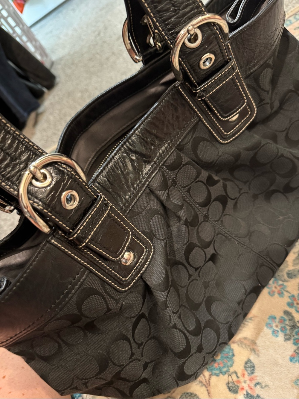 Coach Black Signature Jacquard Shoulder Tote - Picture 12 of 12